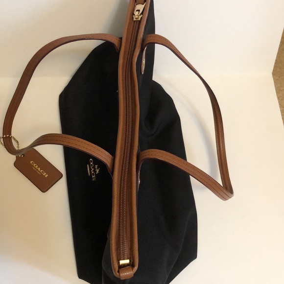 Coach Canvas Top Zip Closure Bag black & brown color - Picture 7 of 12